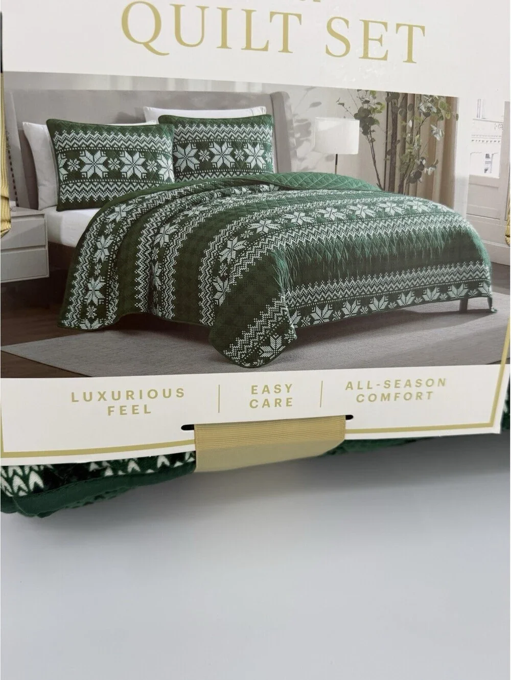 Lenox 3-Piece Green Polyester Quilt Holiday Pattern Quilt Set, King Green